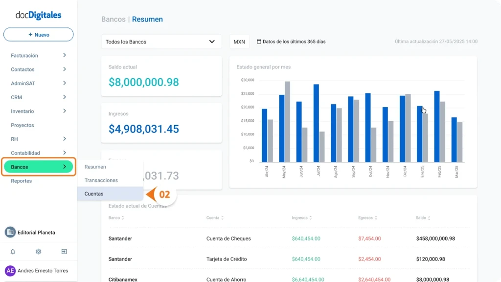 Desconectar o eliminar un banco conectado al sistema de gestión integral para pymes mexicanas