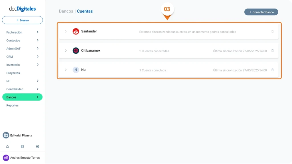Desconectar o eliminar un banco conectado al sistema de gestión integral para pymes mexicanas
