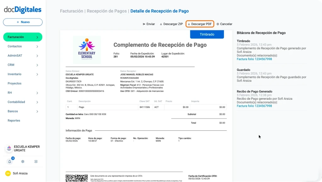 Abonar pago a factura y generar el CRP en un ERP o sistema de gestión integral para Pymes mexicanas