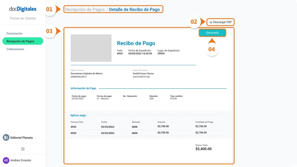 Detalles y elementos de documentos contables como es factura, nota de venta, cotización, Recepción de Pago generados en un ERP para pymes y empresas mexicanas