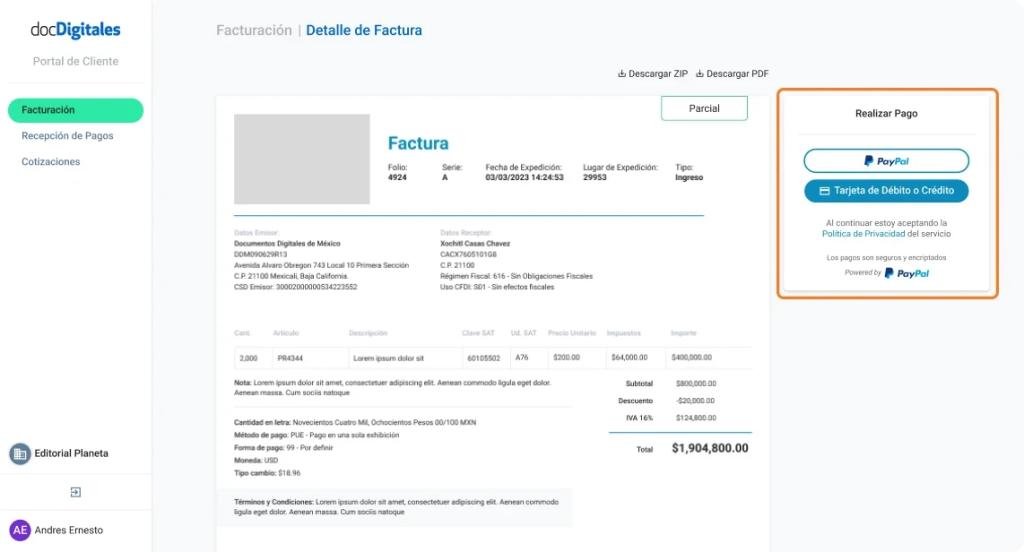 Crear portal de cliente para revisión de facturas y documentos por medio de un portal ERP para Pymes