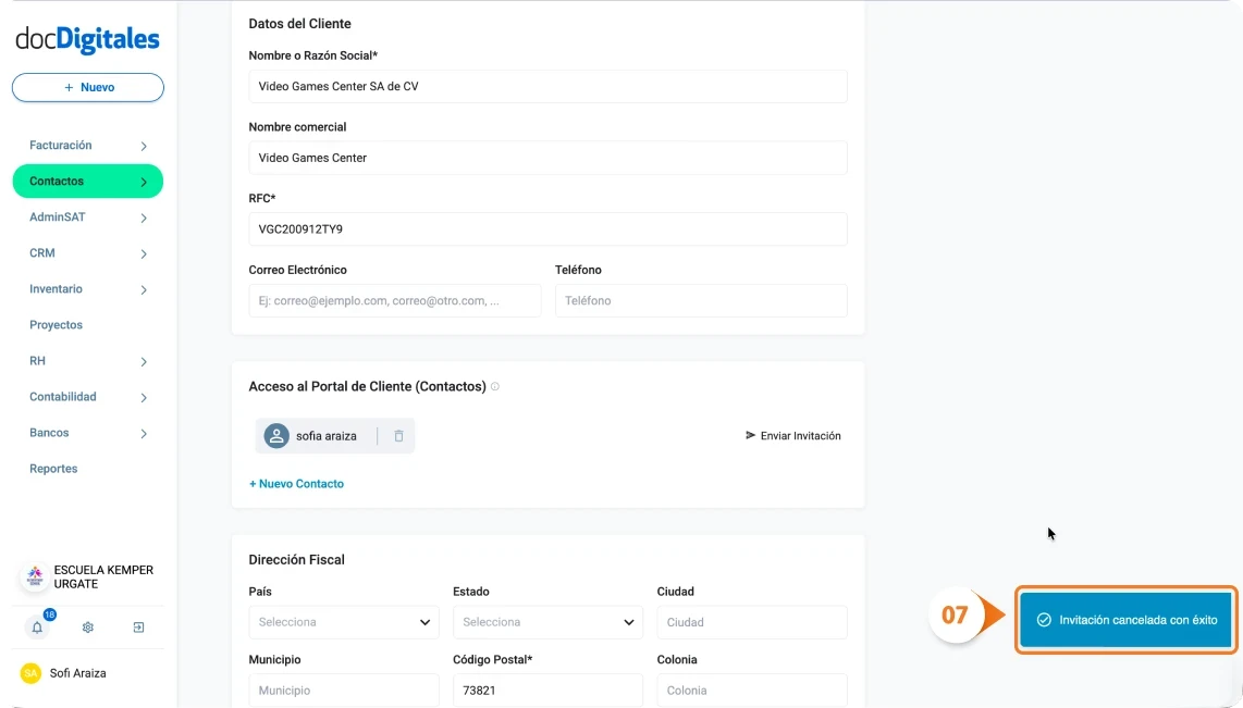 Cancelar invitación de acceso a Portal de Cliente de un ERP hecho para Pymes mexicanas
