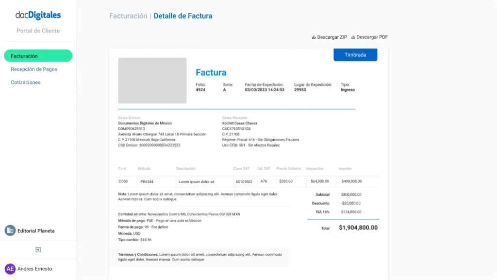 Crear portal de cliente para revisión de facturas y documentos por medio de un portal ERP para Pymes