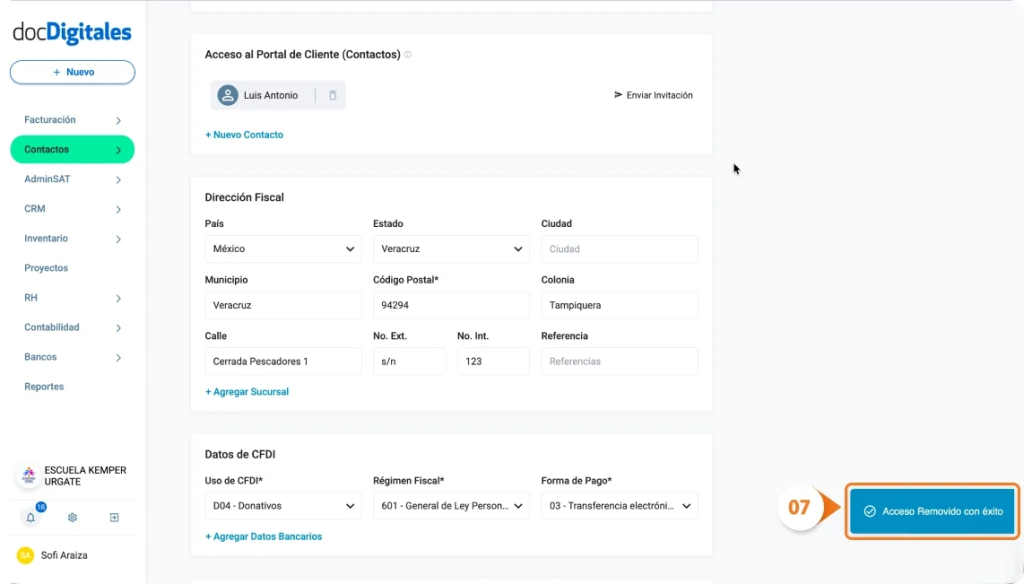 Cancelar invitación de acceso a Portal de Cliente de un ERP hecho para Pymes mexicanas