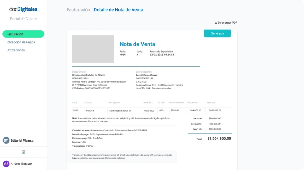 Crear portal de cliente para revisión de facturas y documentos por medio de un portal ERP para Pymes