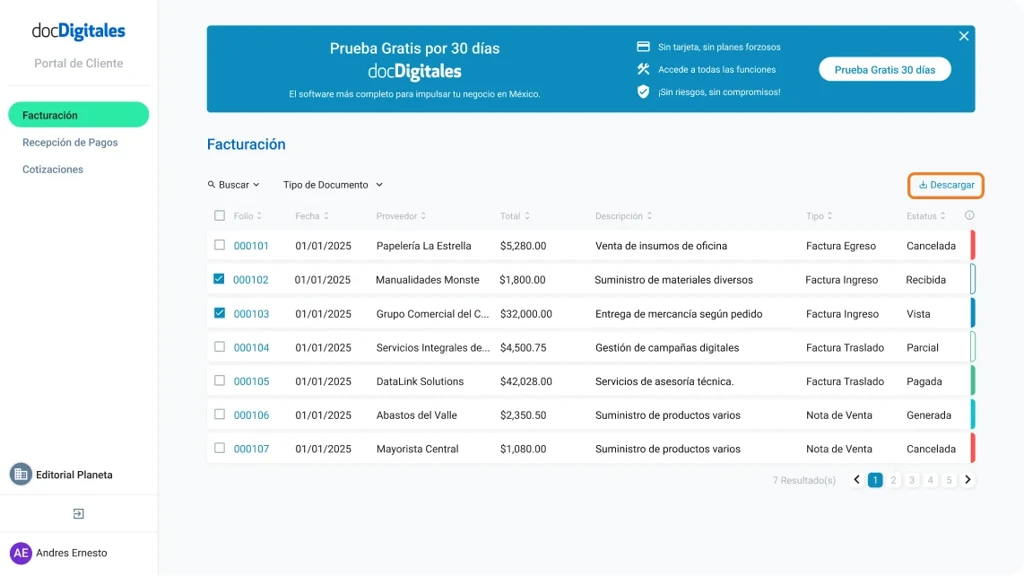 ERP para Pymes y empresas mexicanas con un sistema de gestión integral y Portal de cliente para centralizar la información