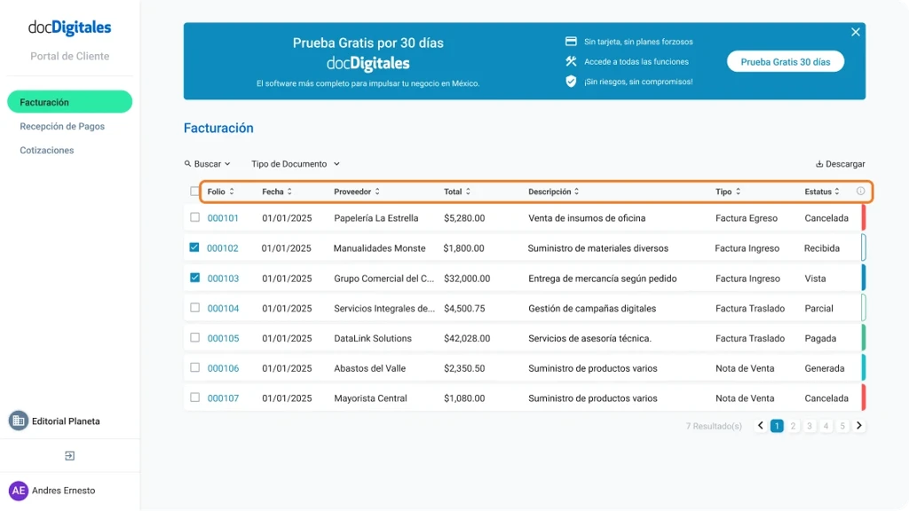 ERP para Pymes y empresas mexicanas con un sistema de gestión integral y Portal de cliente para centralizar la información