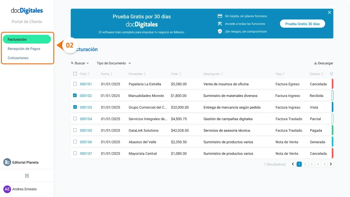 Buscar facturas, notas de venta, cotizaciones y documentos que te han generado tus proveedores dentro de un ERP de gestión integral para Pymes