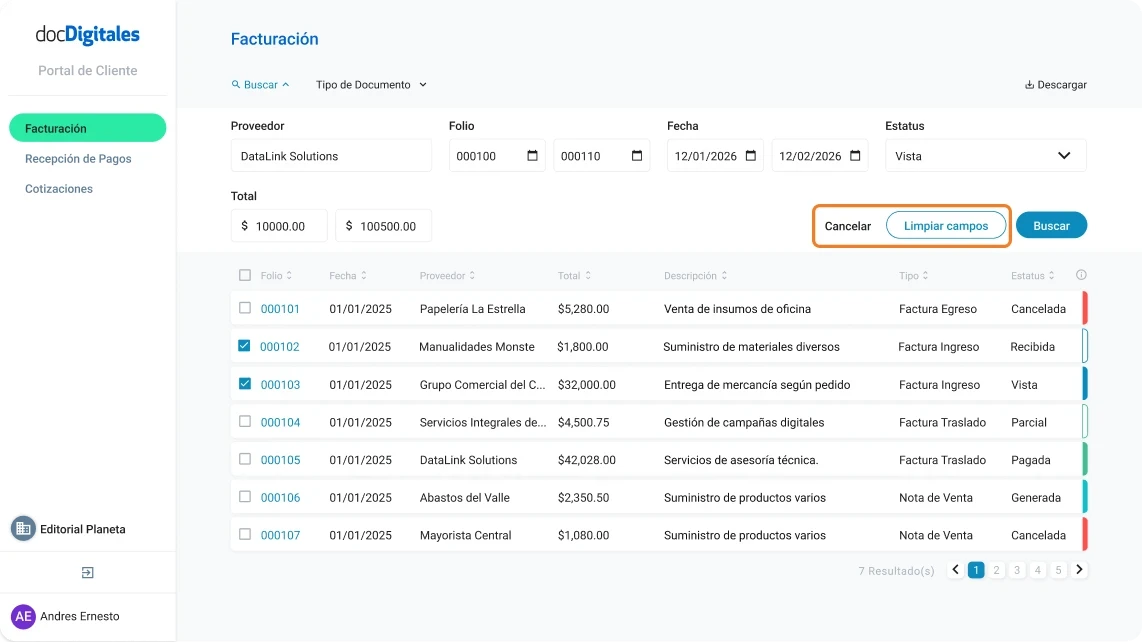 Buscar facturas, notas de venta, cotizaciones y documentos que te han generado tus proveedores dentro de un ERP de gestión integral para Pymes