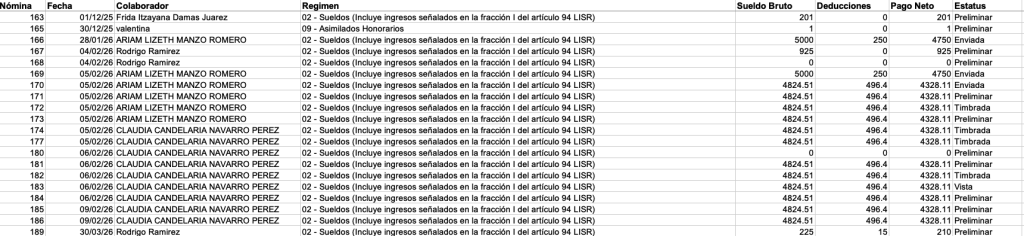 Exportar el liastado o detalle de una nómina en PDF o formato excel
