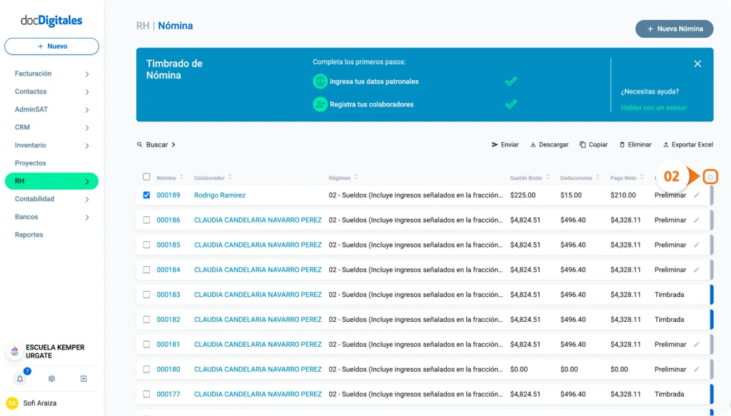 Estatus de las nóminas en docDigitales un sistema de administración para pymes