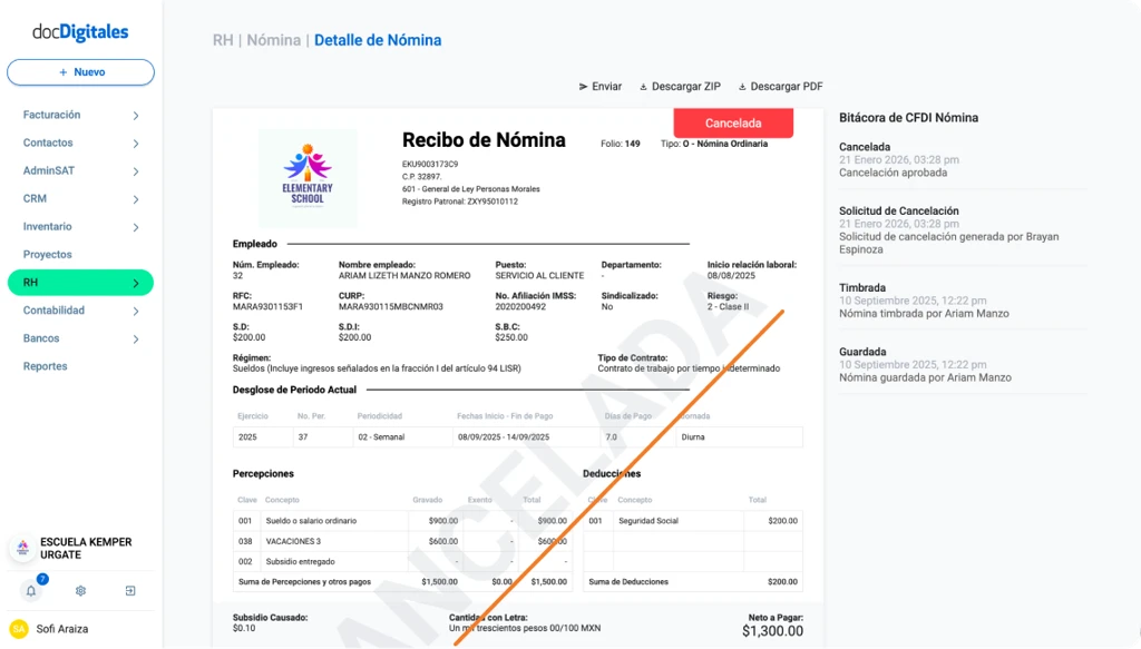 Elementos que debe de llevar una nómina timbrada ante el SAT