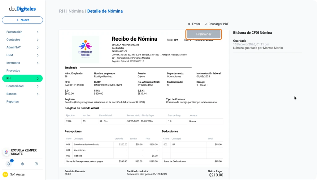 Elementos que debe de llevar una nómina timbrada ante el SAT