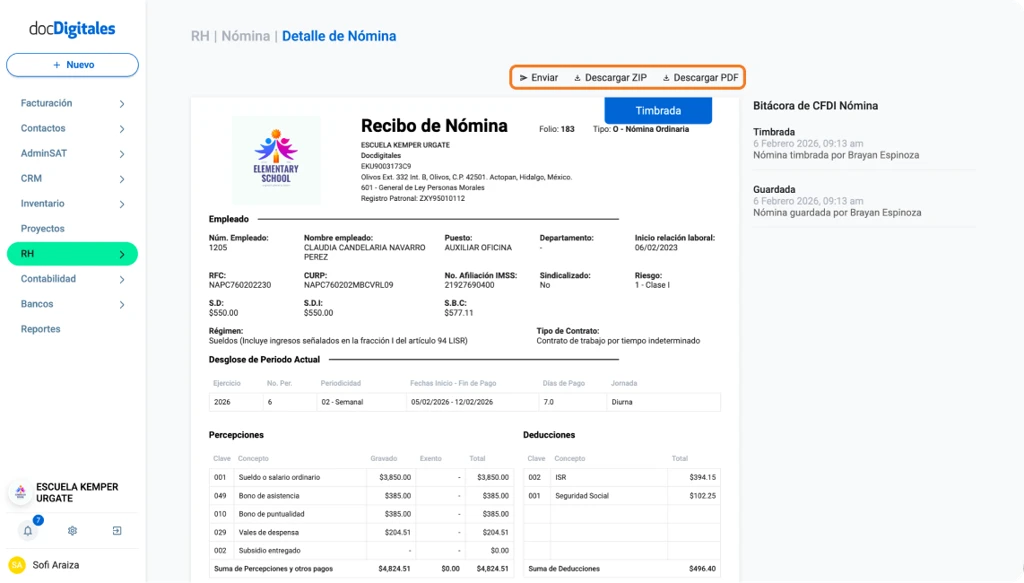 Elementos que debe de llevar una nómina timbrada ante el SAT