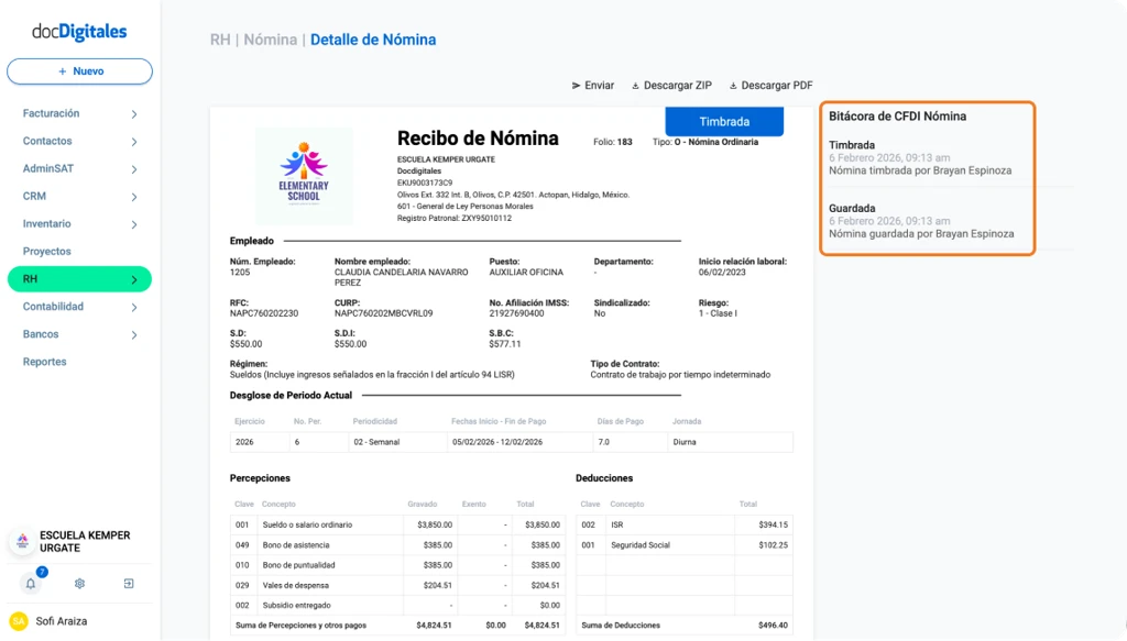 Elementos que debe de llevar una nómina timbrada ante el SAT