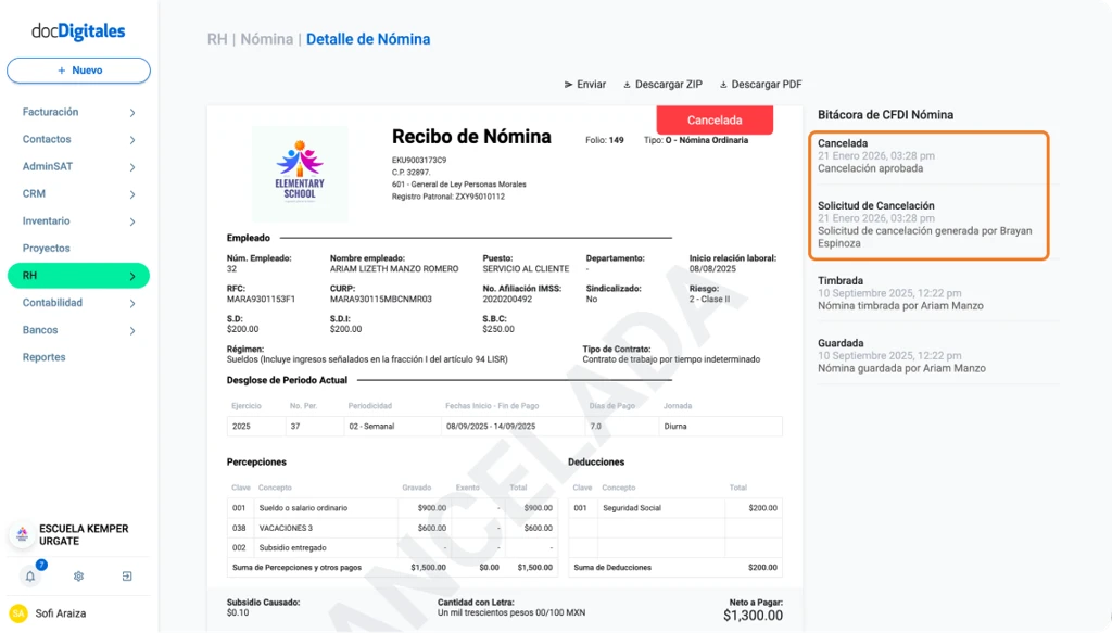 Elementos que debe de llevar una nómina timbrada ante el SAT