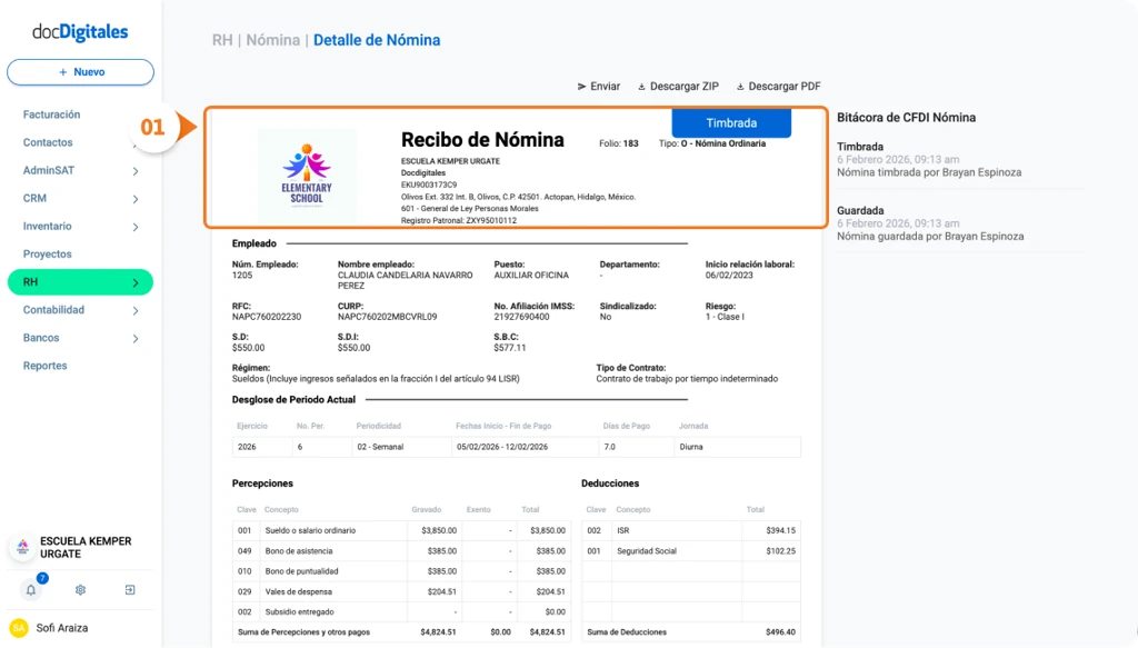 Elementos que debe de llevar una nómina timbrada ante el SAT