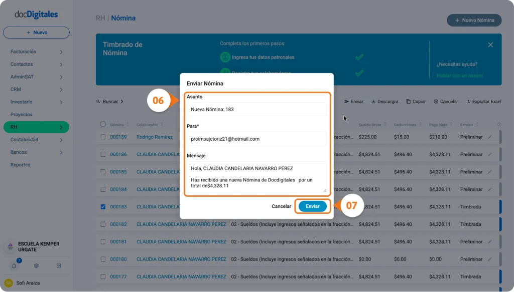 Enviar la nómina a tus colaboradores por medio del correo electrónico, de forma individual o masiva