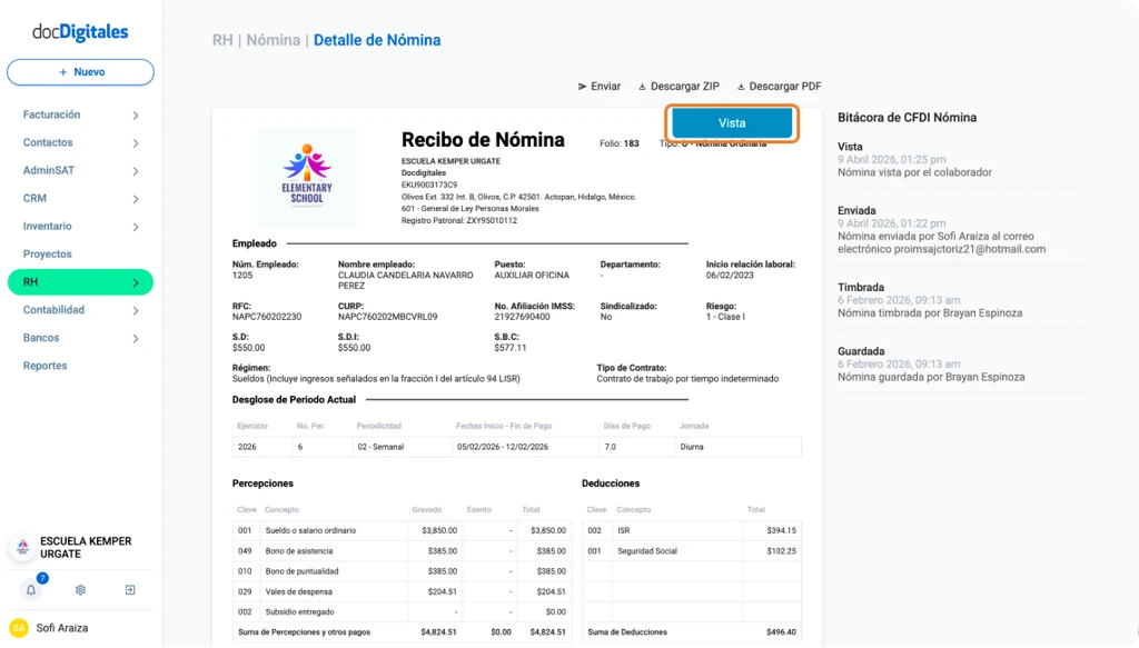 Enviar la nómina a tus colaboradores por medio del correo electrónico, de forma individual o masiva