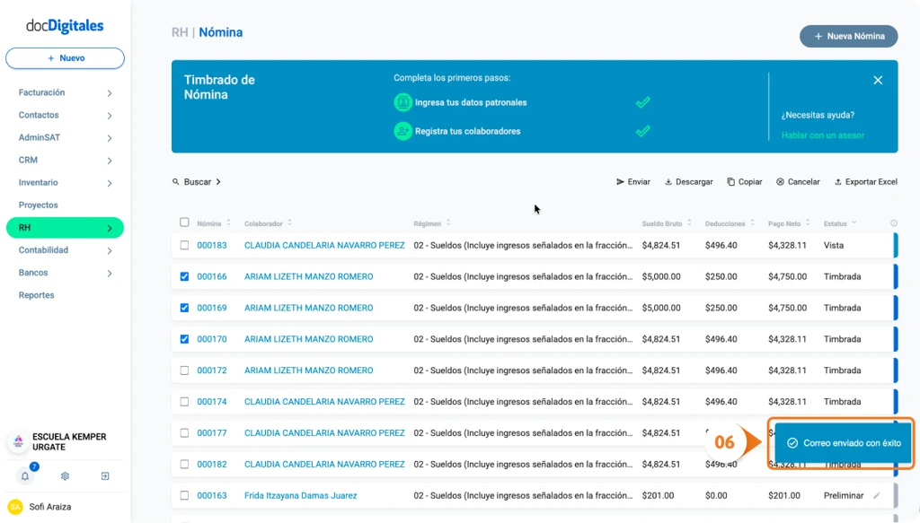 Enviar la nómina a tus colaboradores por medio del correo electrónico, de forma individual o masiva