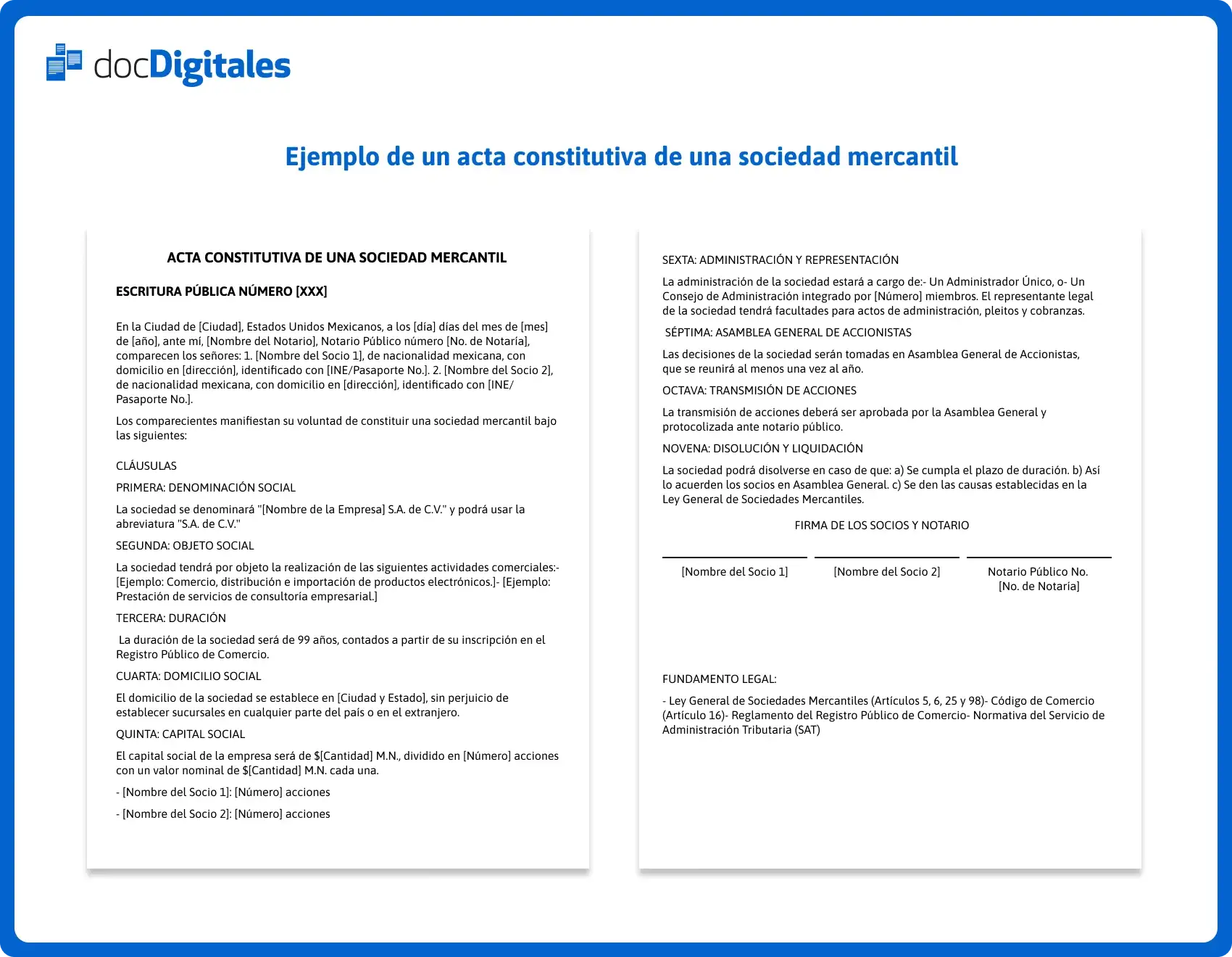 formato de un acta constitutiva de una sociedad mercantil​