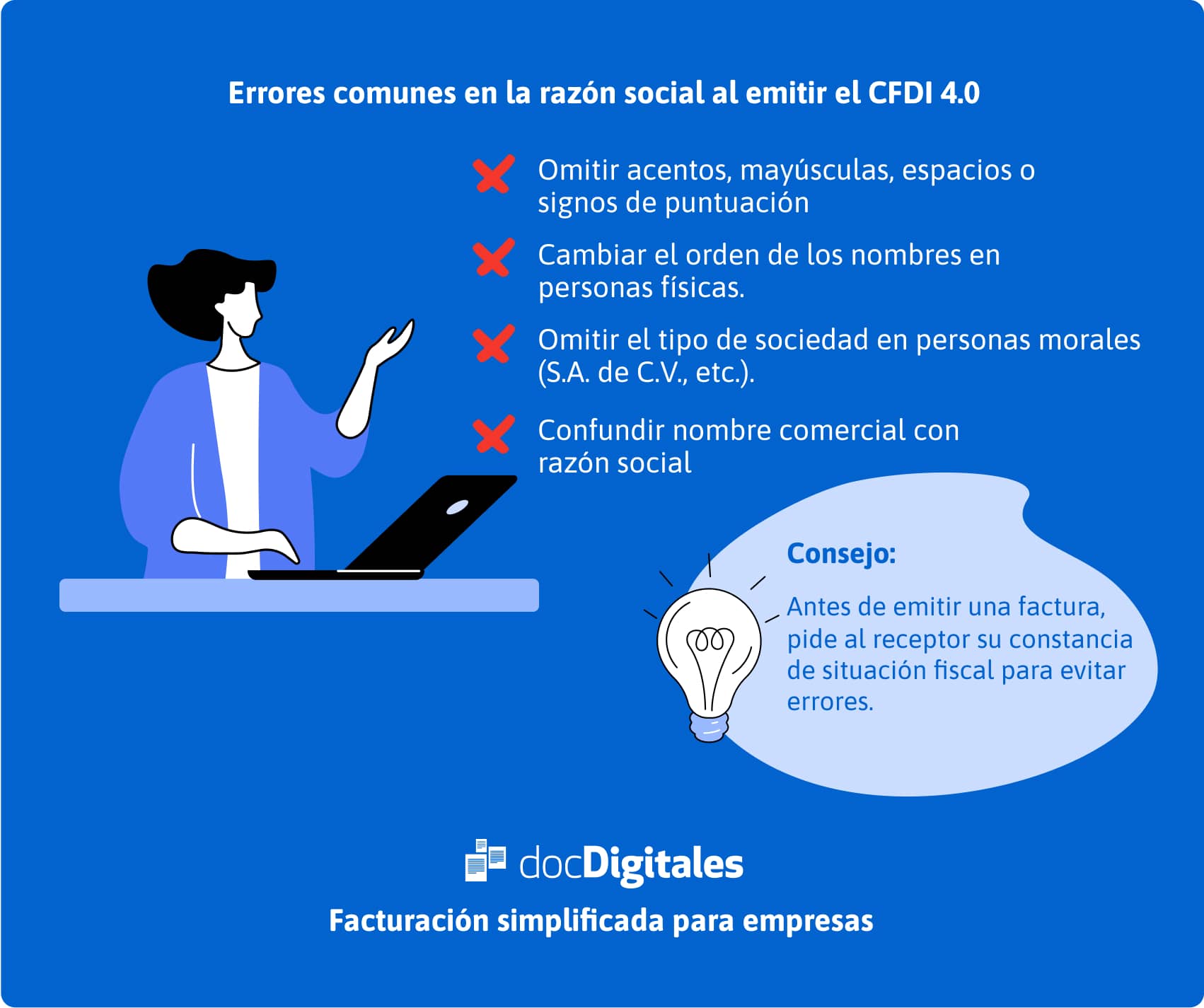 nfografía Errores comunes en la razón social al emitir el CFDI 4.0