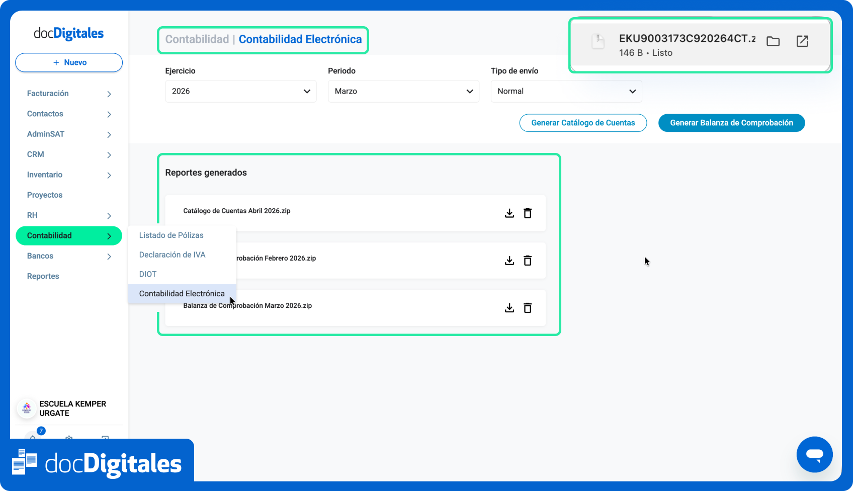 Generar archivos de contabilidad electrónica para enviar al SAT de manera automática en un sistema ERP
