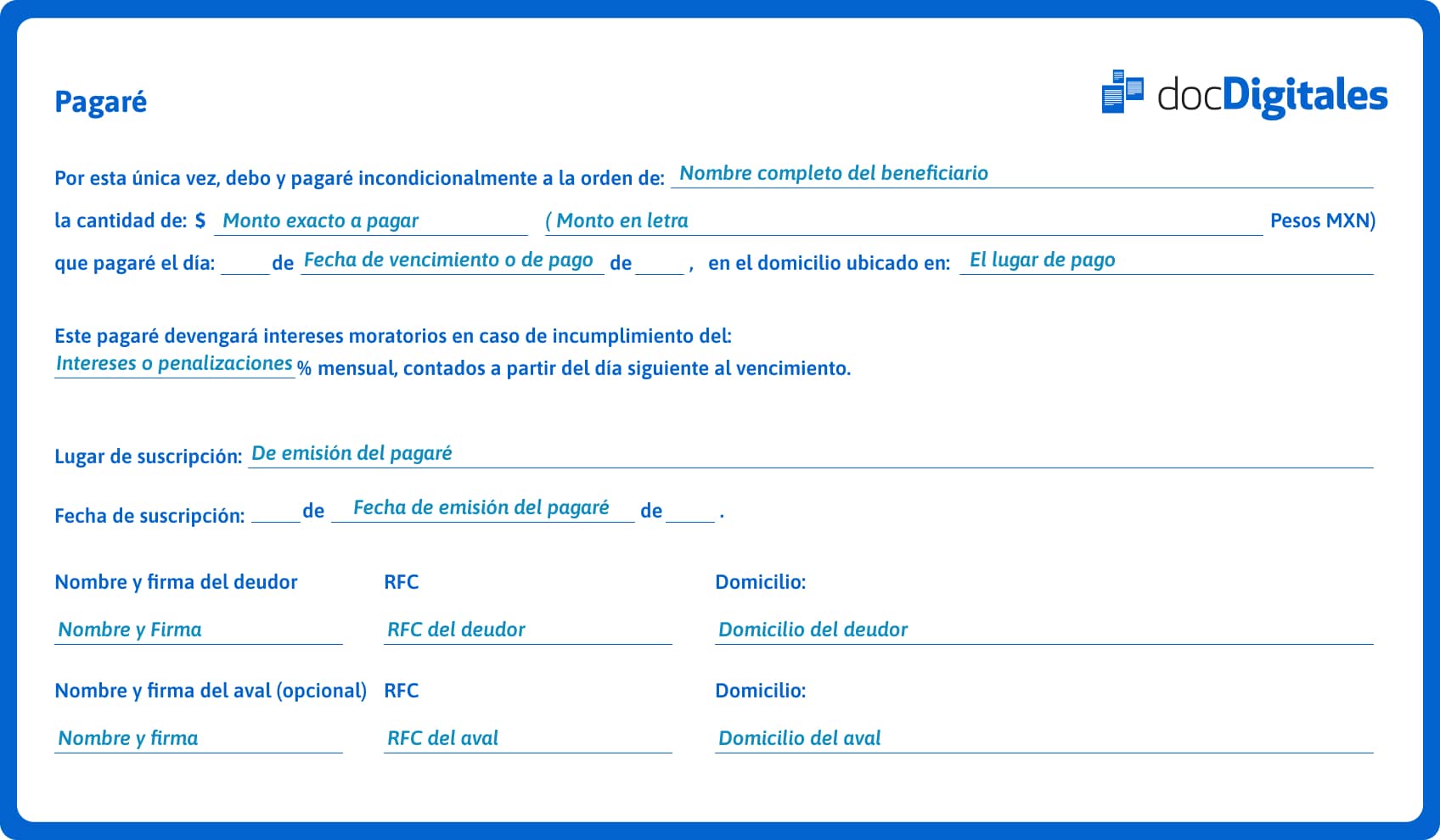 ejemplo de cómo llenar un pagaré
