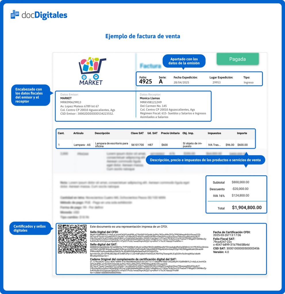 ejemplo de factura de venta llena