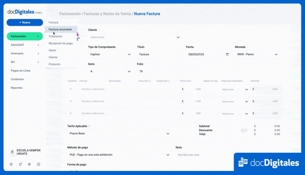 factura todo tipo de impuestos en docDigitales