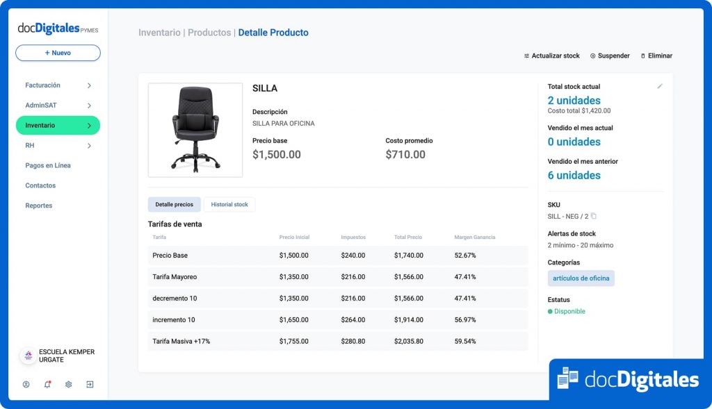 inventario de productos y facturación]