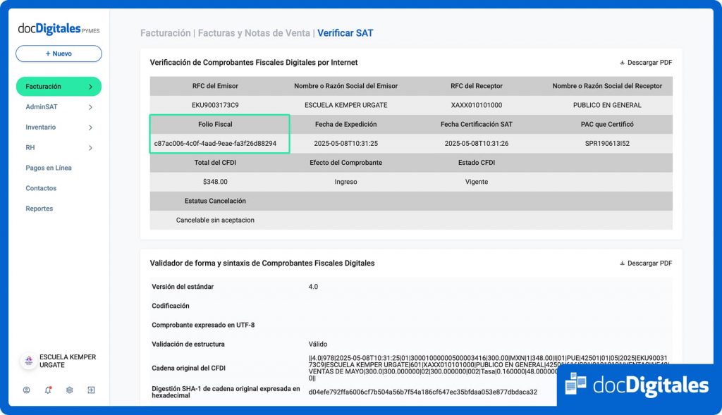 verificar CFDI para obtener folio fiscal